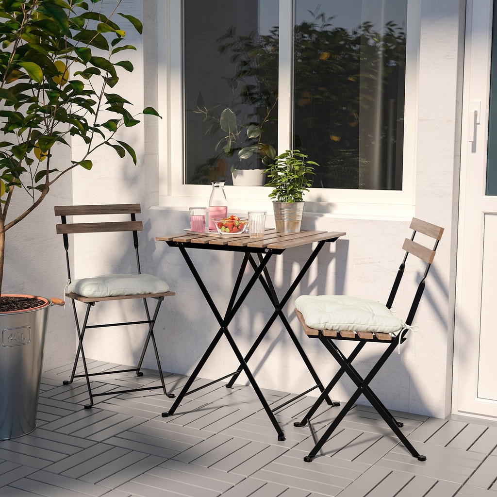 TÄRNÖ Chair, outdoor - foldable black/light brown stained