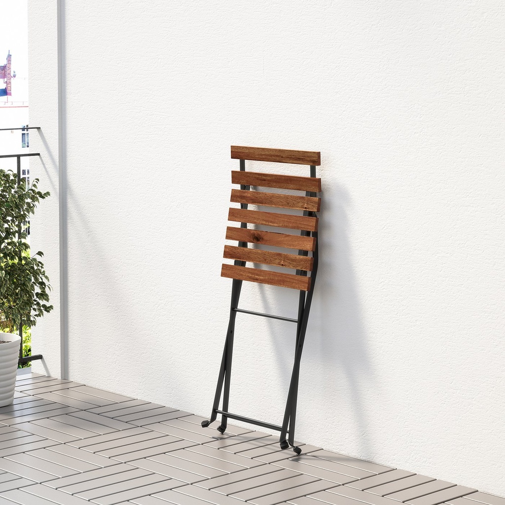 TÄRNÖ Chair, outdoor - foldable black/light brown stained