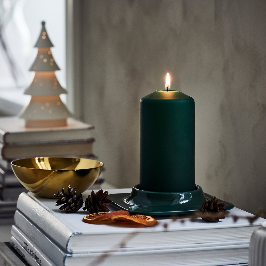 FENOMEN Unscented pillar candle - green 14 cm