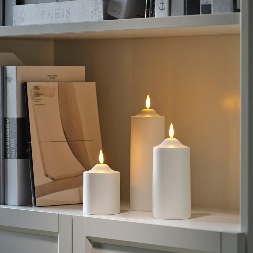SMÅLOM LED pillar candle - battery-operated white 9 cm