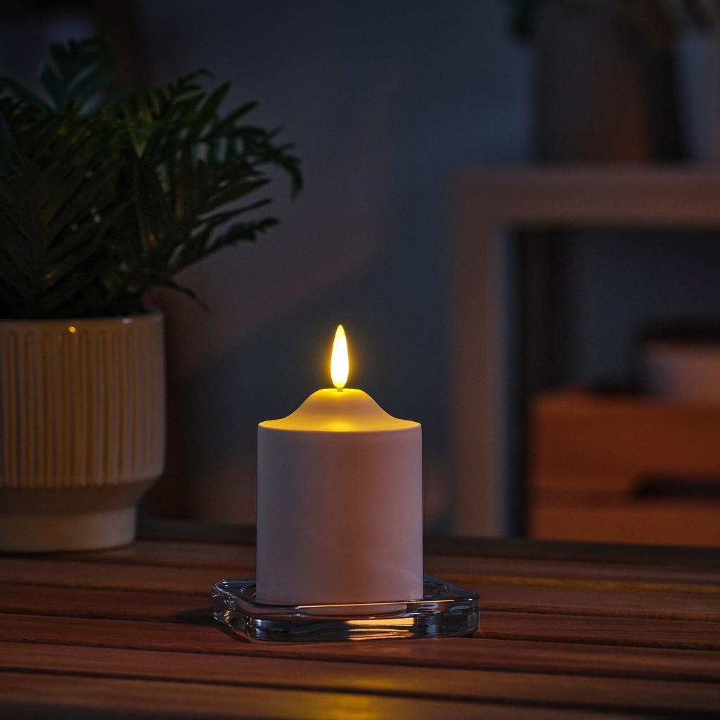 SMÅLOM LED pillar candle - battery-operated white 9 cm