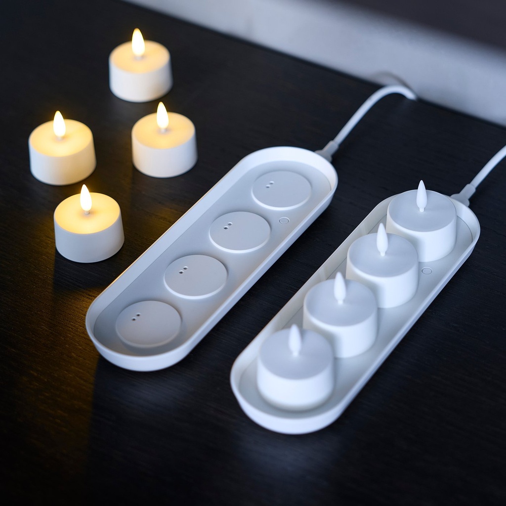 SKATGÅS LED tealight kit - with charging tray white