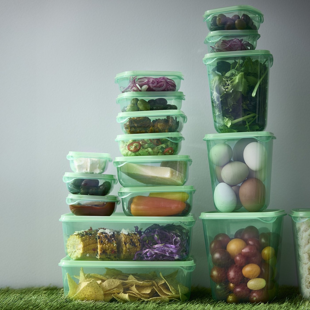 PRUTA Food container with lid, set of 17 - green