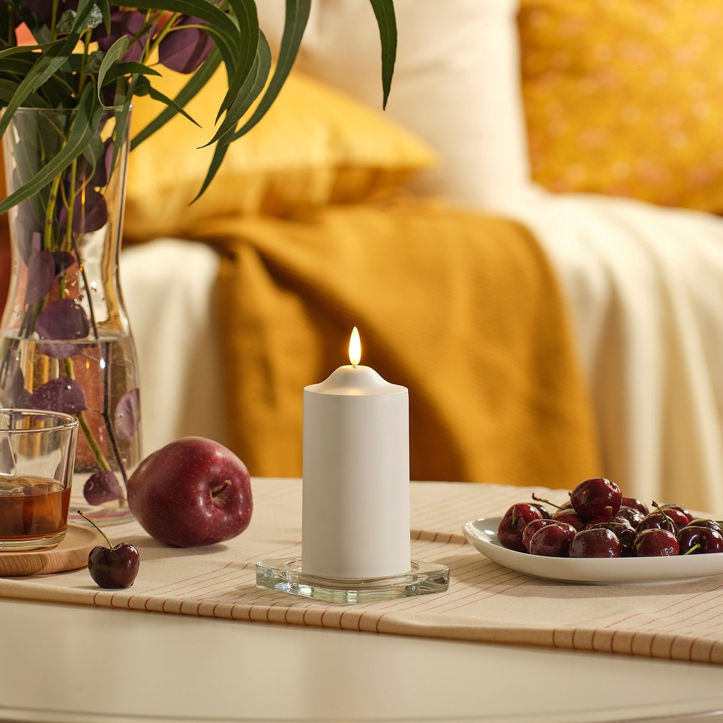 SMÅLOM LED pillar candle - battery-operated white 14 cm