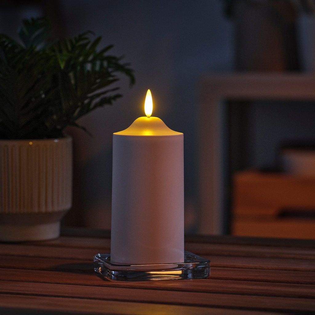 SMÅLOM LED pillar candle - battery-operated white 14 cm