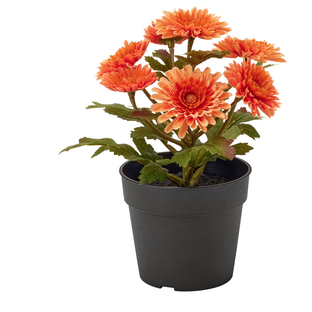 FEJKA Artificial potted plant - in/outdoor/Chrysanthemums orange 9 cm