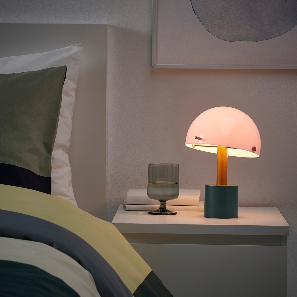 NÖDMAST LED portable lamp, battery operated - light pink/dark grey-green 26 cm