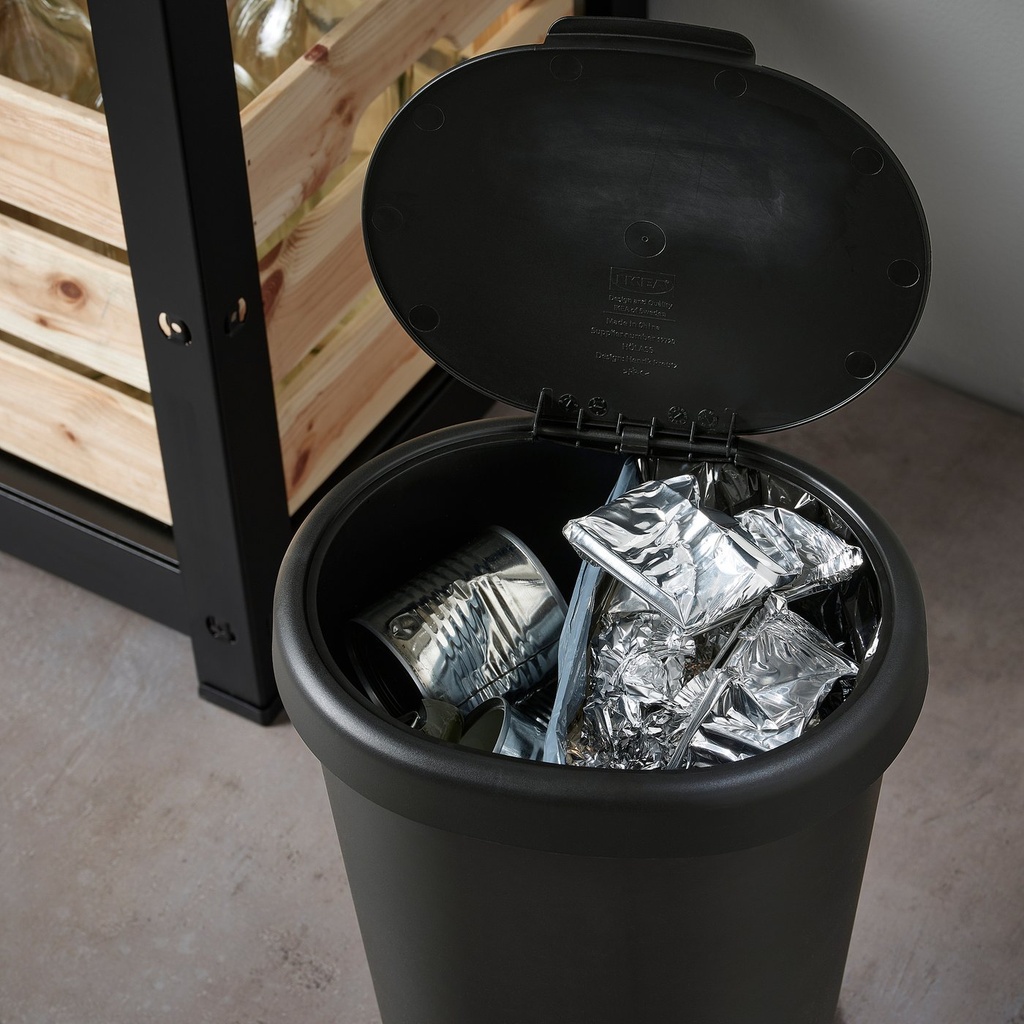 HÖLASS Bin with lid - black 8 l
