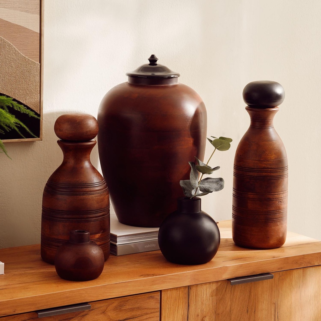 Raice Wooden Vase 14x14x14cm - Black