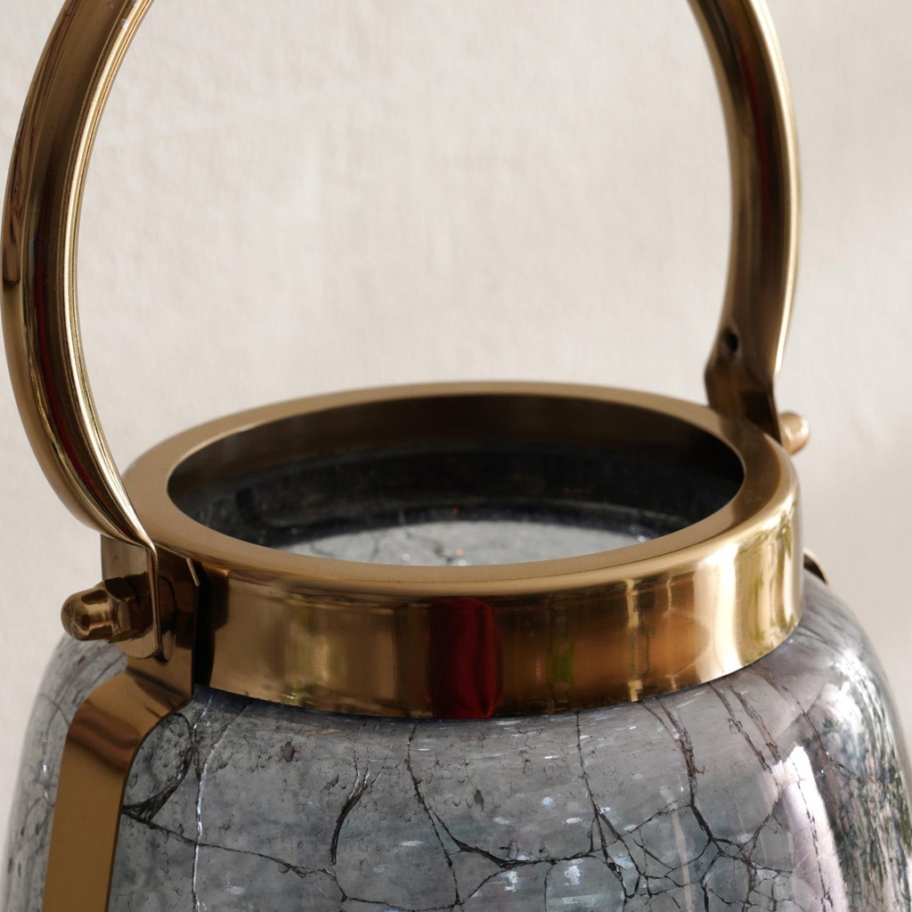 Hina Metal Lantern With Crackled Glass Design 25x25x40.5cm - Black/Gold