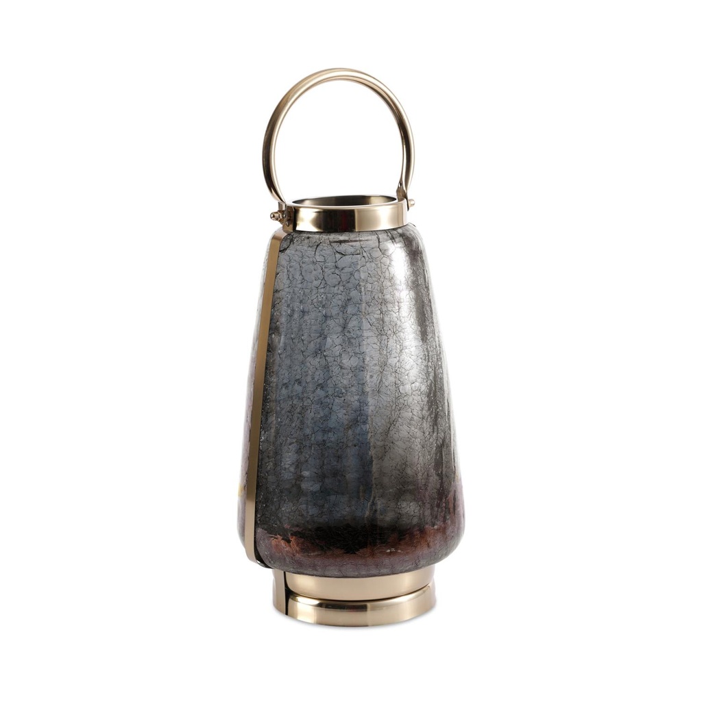 Hina Metal Lantern With Crackled Glass Design 25x25x40.5cm - Black/Gold
