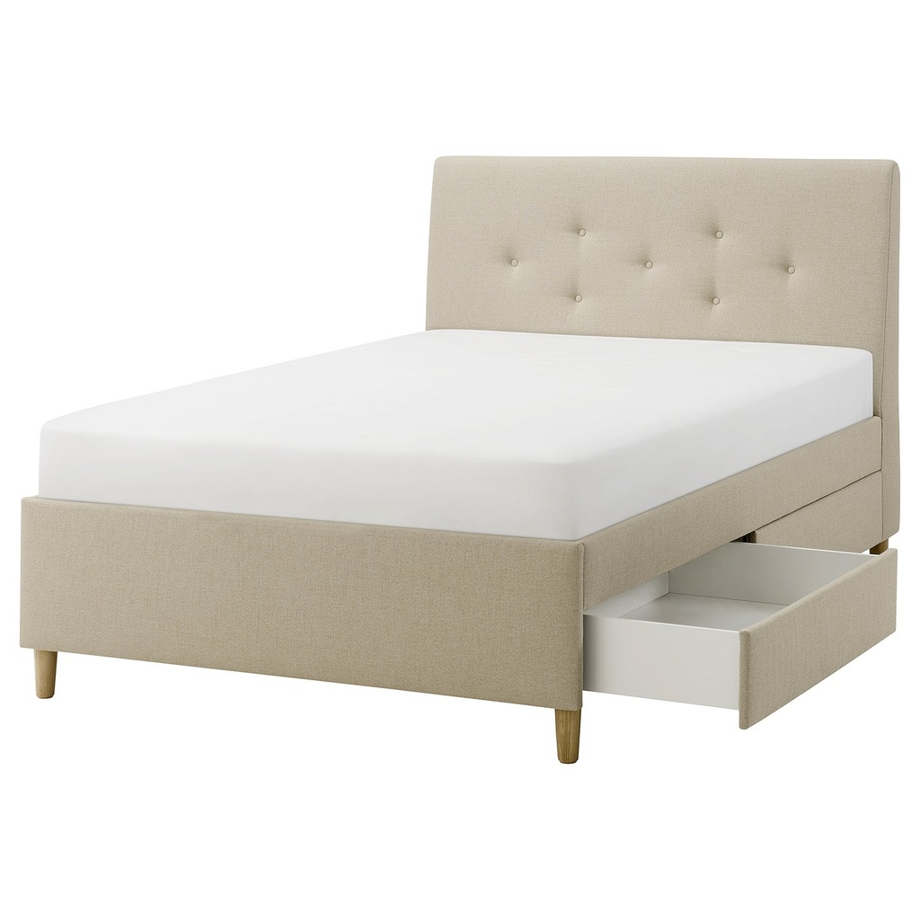 [70588092] IDANÄS Upholstered storage bed - Naggen beige 140x200 cm