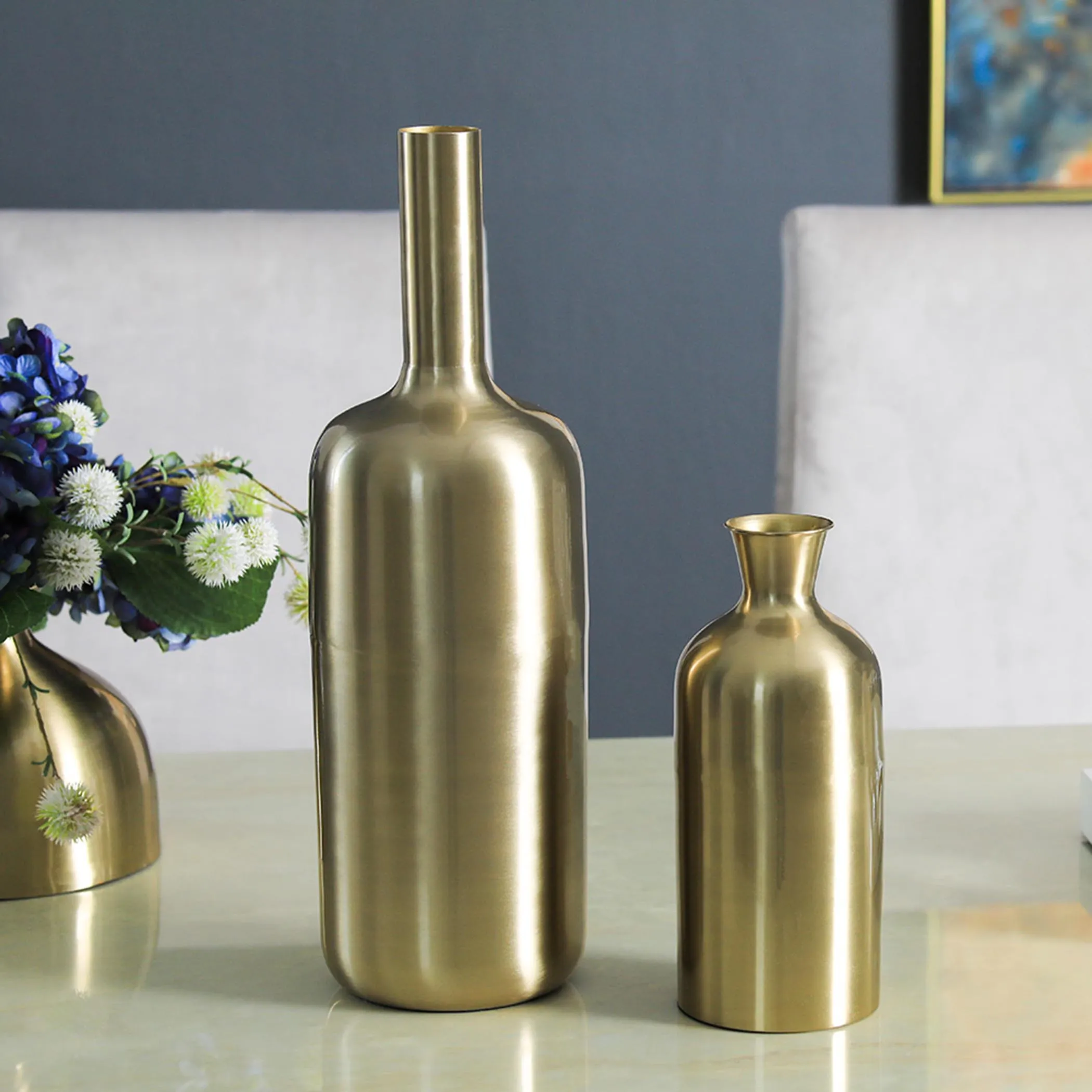 Sauve Tall Neck Bottle Vase 11x11x27cm-Gold
