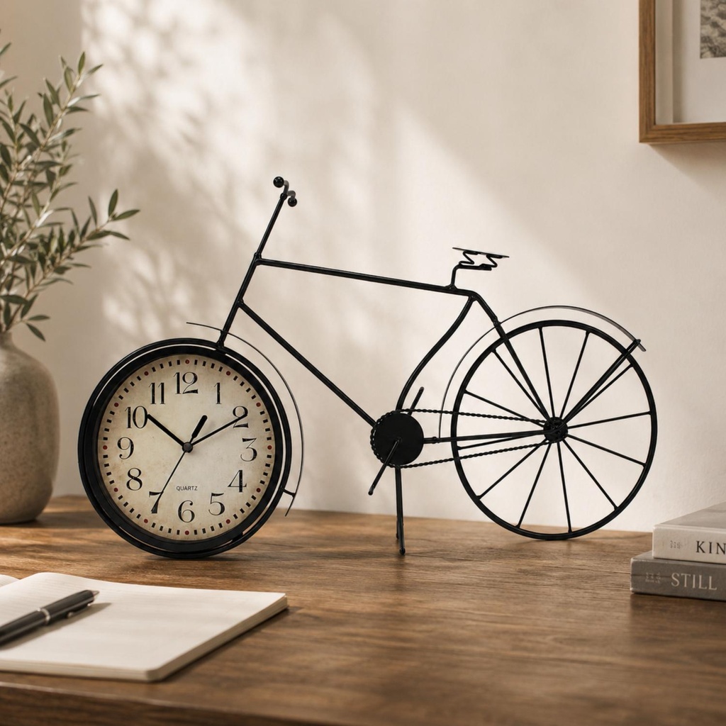 [195ZFH9900066] Bicyle Table Clock 60x38cm - Black
