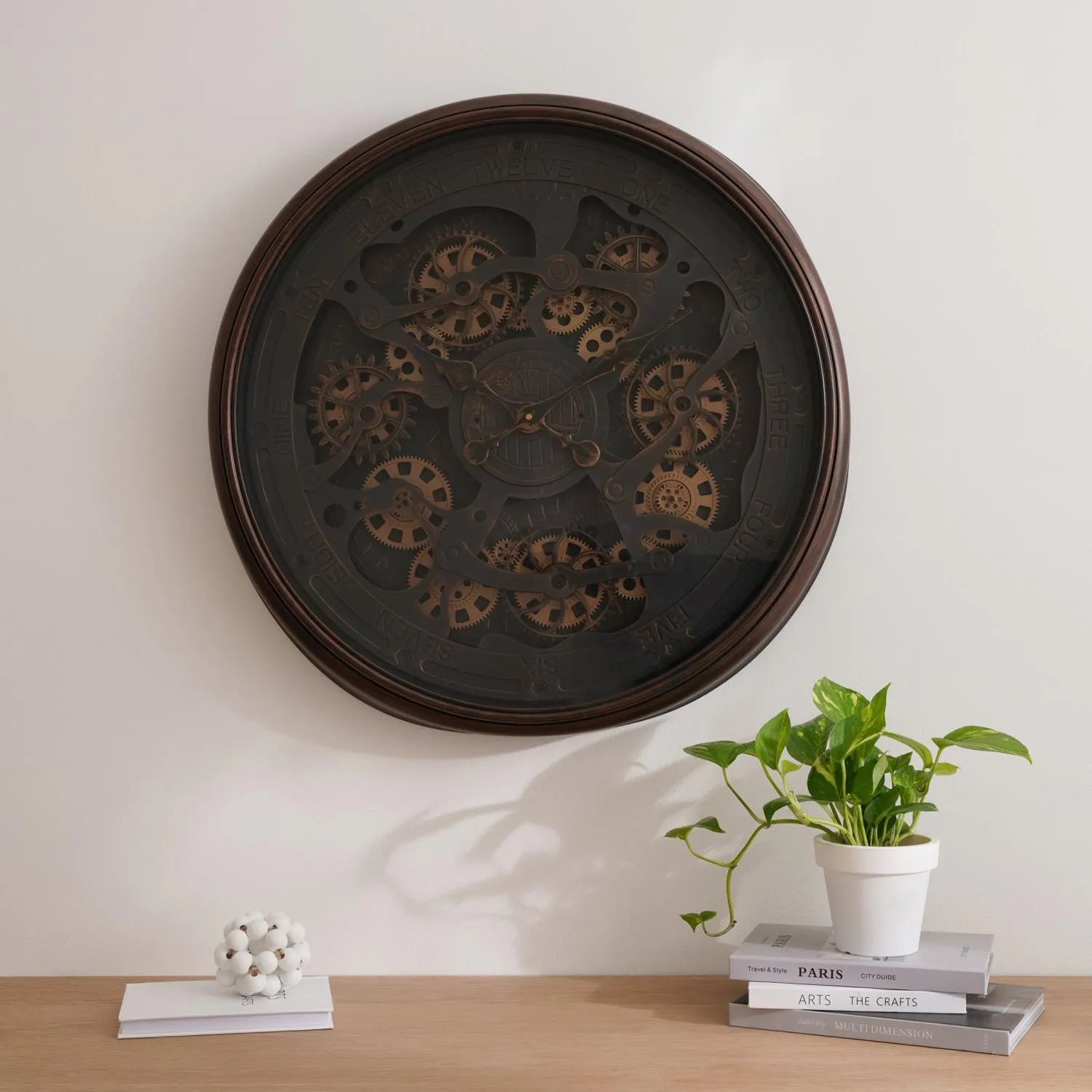 Liam Wall Clock with Gear 76x76x10cm - Antique Gold