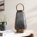 Hina Metal Lantern With Crackled Glass Design 25x25x40.5cm - Black/Gold